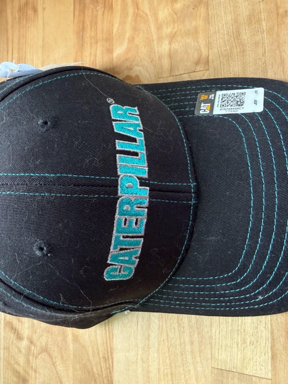 Caterpillar Black and Teal Embroidered Logo Cap